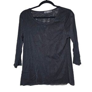 Size Medium Black 3/4 Sleeve Mesh Sheer Top Layering Whimsy Goth Y2K Grunge